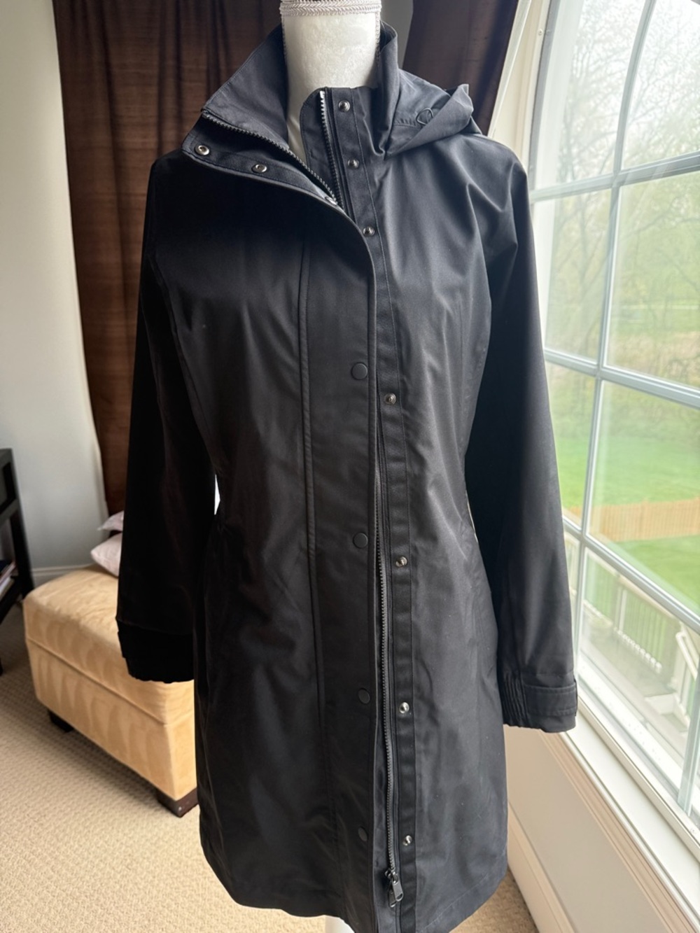 Athleta Black Hooded Trench Coat